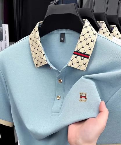 Noverlla Premium Embossed Polo Shirt for Men – Breathable Color-Block Summer Style