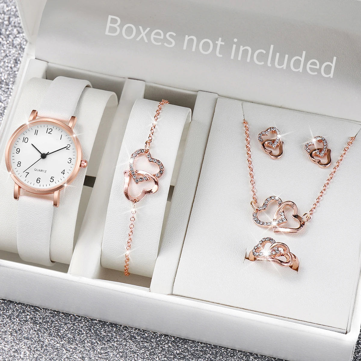 Luxury Women Quartz Watch Set 5/6PCS – Leather Band Diamond Fashion Watches
