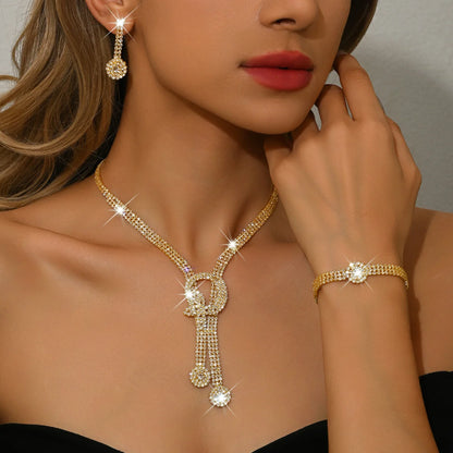 Elegant Diamond Look Wedding Jewelry Set for Brides – Necklace, Earrings & Bracelet
