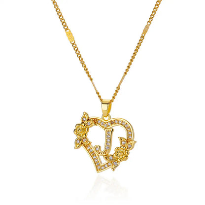 Noverlla™ Personalized Initial Heart Necklace | Gold Stainless Steel Jewelry