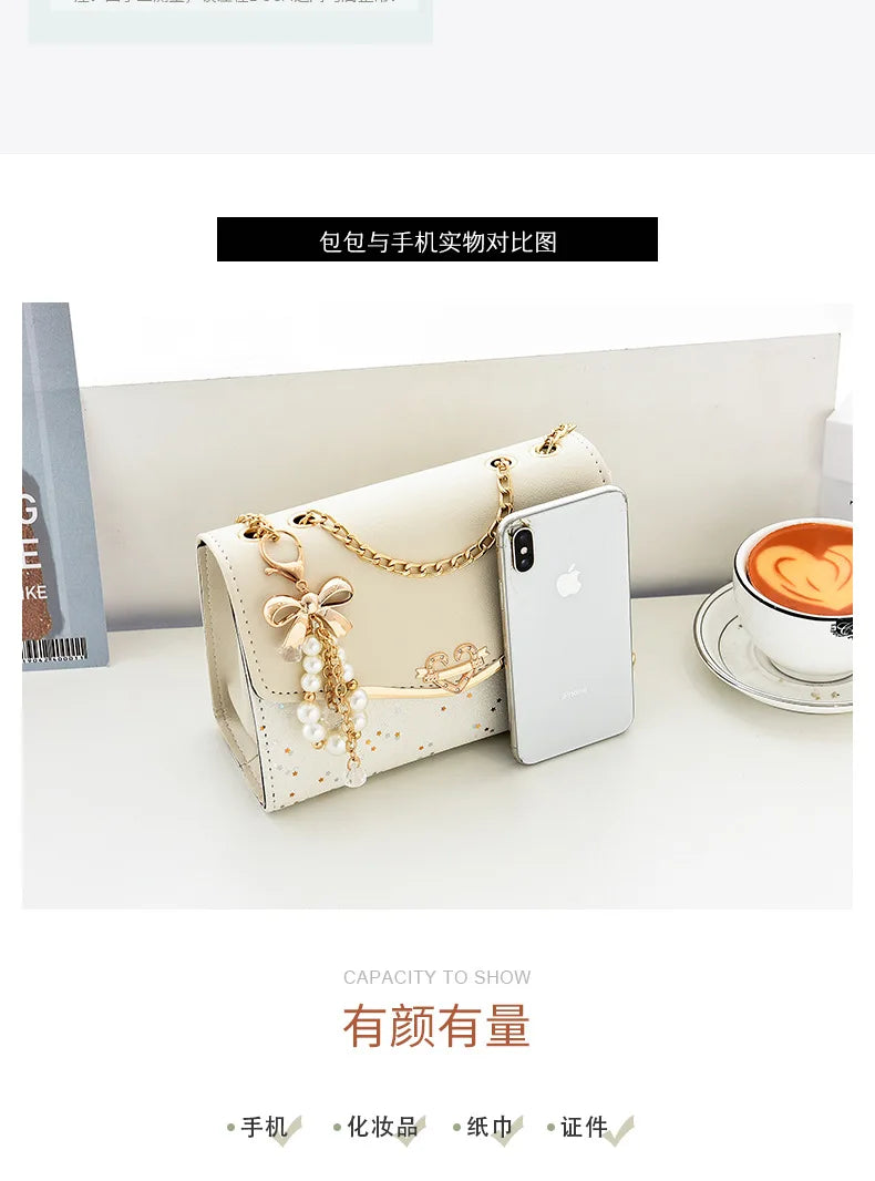 Luxury Sequin Chain Shoulder Bag for Women – Elegant Bow Fashion Handbag
