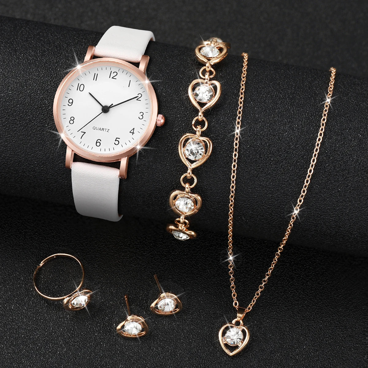 Luxury Women Quartz Watch Set 5/6PCS – Leather Band Diamond Fashion Watches