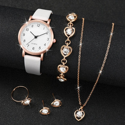 Luxury Women Quartz Watch Set 5/6PCS – Leather Band Diamond Fashion Watches