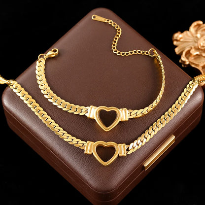 Luxury Heart Necklace & Bracelet Set for Women – Stainless Steel Gold Jewelry Gift