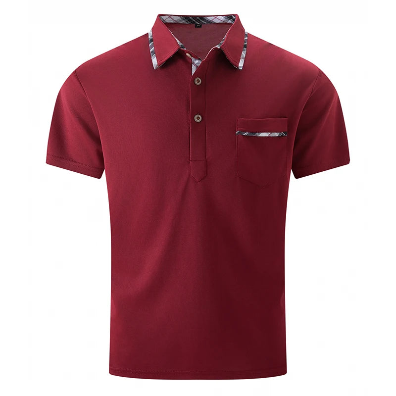 Noverlla™ Men's Slim Fit Polo Shirt – Short Sleeve Business Casual Top with Plaid Collar Detail