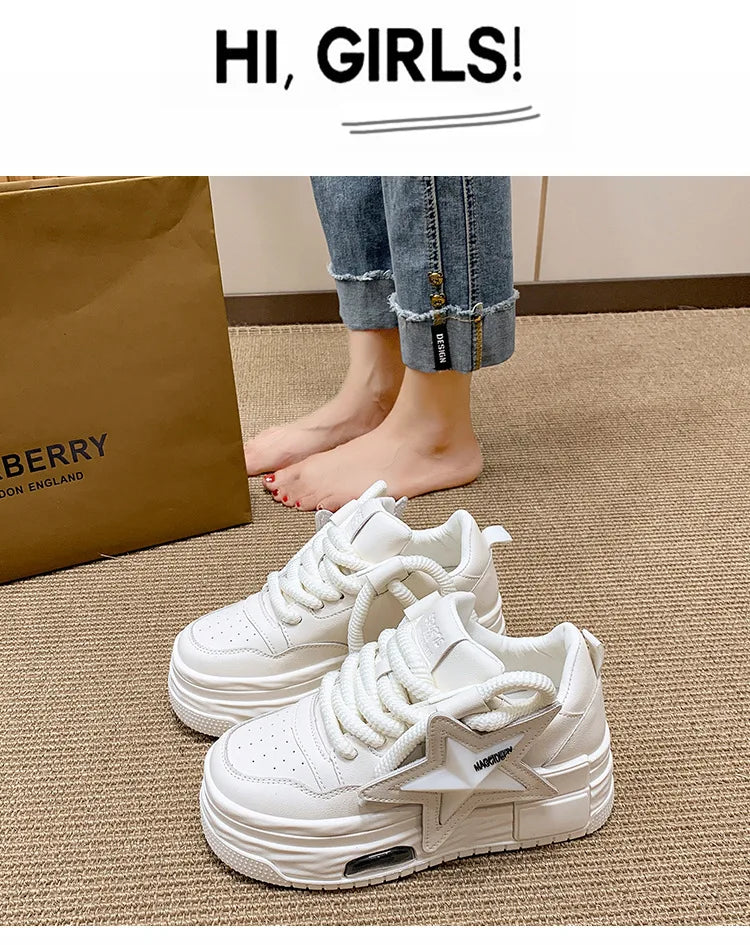 **Noverlla™ Women's Lightweight Platform Sneakers – Casual Thick Sole Lace-Up Walking Shoes**