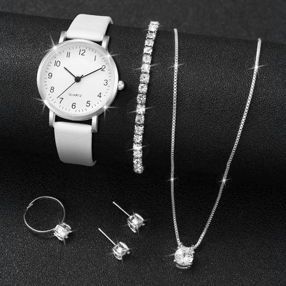 Luxury Women Quartz Watch Set 5/6PCS – Leather Band Diamond Fashion Watches