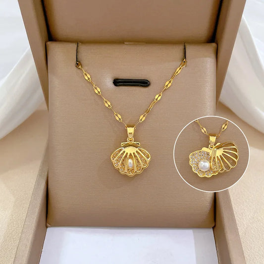 Noverlla™ Luxury Shell Pearl Pendant Necklace | French Vintage Elegance