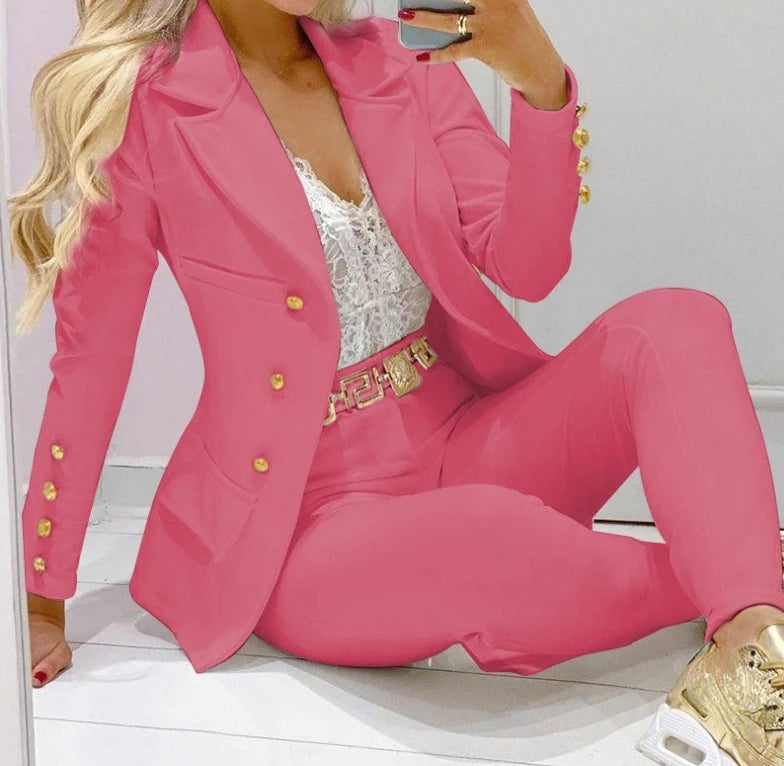 Women's Elegant Two-Piece Pants Set – Long Sleeve Jacket & Tailored Trousers | Casual Chic Outfit