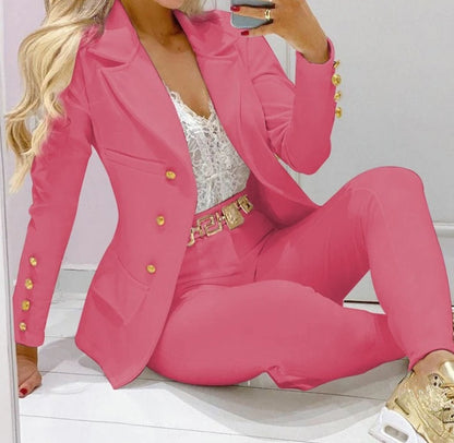 Women's Elegant Two-Piece Pants Set – Long Sleeve Jacket & Tailored Trousers | Casual Chic Outfit