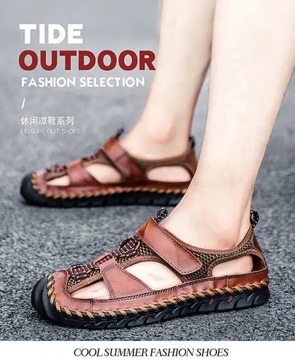 **Noverlla™ Premium Genuine Leather Men's Roman Sandals – Comfortable Summer Casual & Beach Shoes**