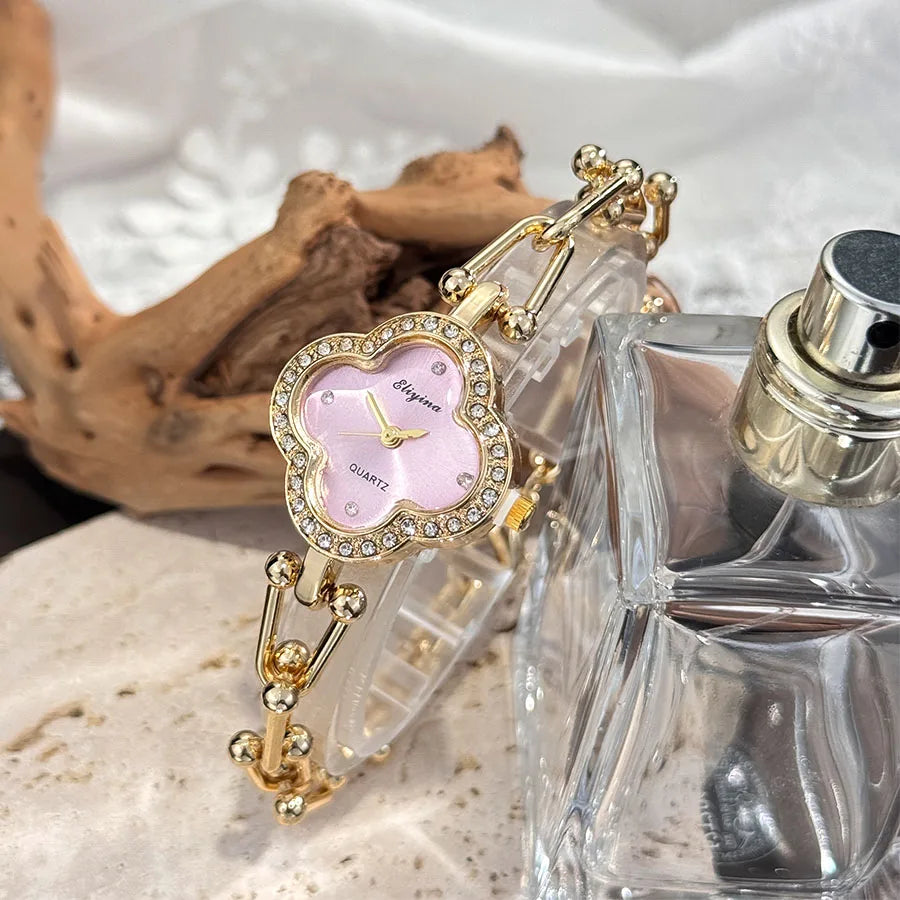 Four-Leaf Clover Gold Chain Watch for Women – Elegant Jewelry Watch