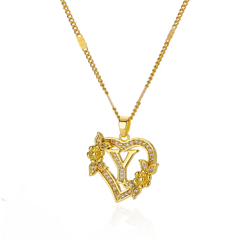 Noverlla™ Personalized Initial Heart Necklace | Gold Stainless Steel Jewelry