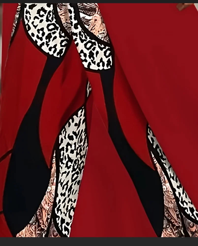 2025 Women's Elegant Printed Two-Piece Set – Long Sleeve Pullover Top & Wide-Leg Pants Casual Outfit
