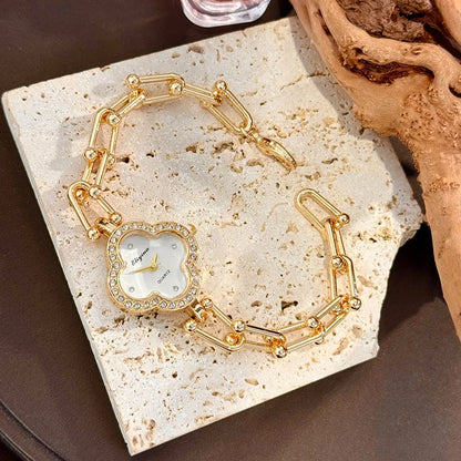 Four-Leaf Clover Gold Chain Watch for Women – Elegant Jewelry Watch