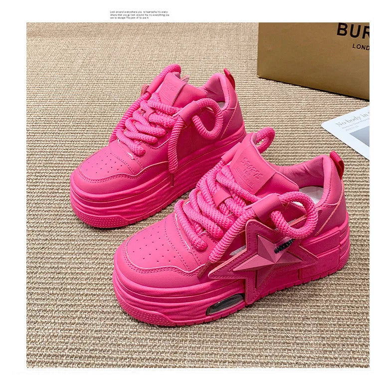 **Noverlla™ Women's Lightweight Platform Sneakers – Casual Thick Sole Lace-Up Walking Shoes**