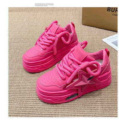 **Noverlla™ Women's Lightweight Platform Sneakers – Casual Thick Sole Lace-Up Walking Shoes**