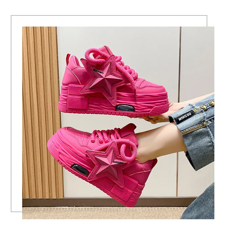 **Noverlla™ Women's Lightweight Platform Sneakers – Casual Thick Sole Lace-Up Walking Shoes**