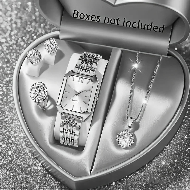 Noverlla™ Elegant Women's Rhinestone Watch & Jewelry Set | 5-Piece Quartz Gift Collection