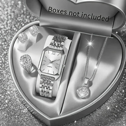 Noverlla™ Elegant Women's Rhinestone Watch & Jewelry Set | 5-Piece Quartz Gift Collection
