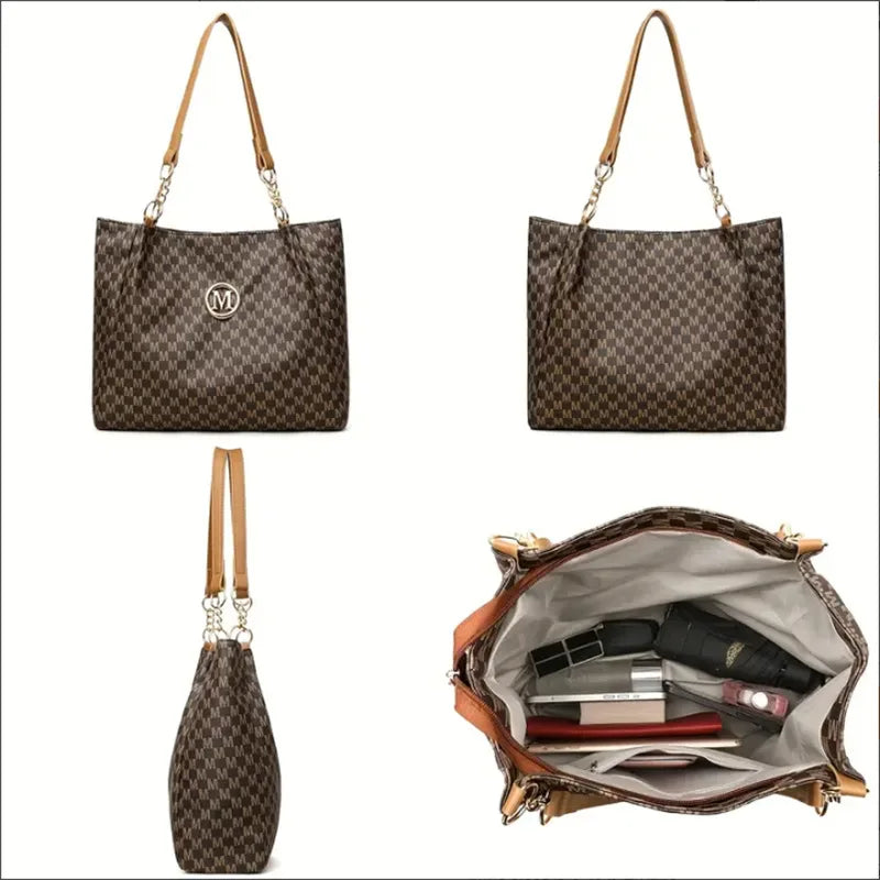 Vintage 2-Piece Women's Leather Tote Bag Set – Large Capacity Shoulder Handbag for Work, Travel & Everyday Style
