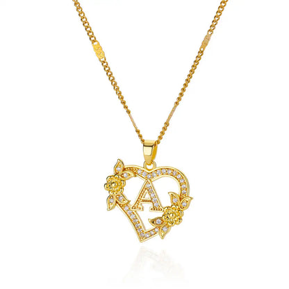 Noverlla™ Personalized Initial Heart Necklace | Gold Stainless Steel Jewelry