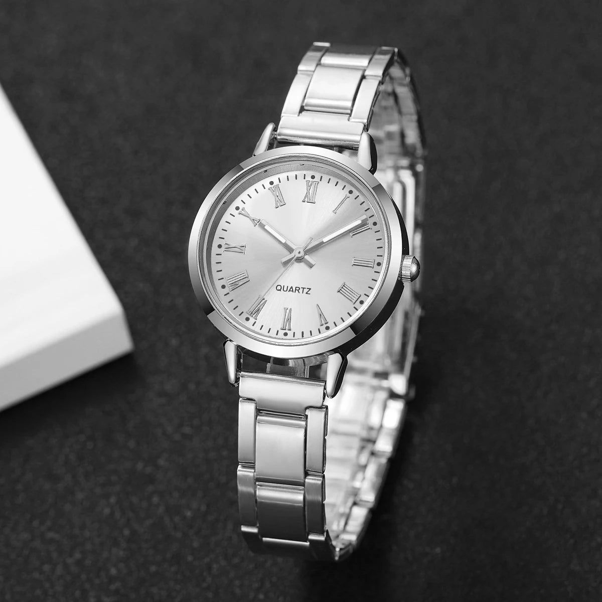 6-Piece Elegant Women's Quartz Watch & Rhinestone Jewelry Set – Fashion Wristwatch Gift Set (No Box)