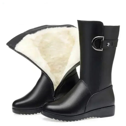 **Noverlla™ Premium Genuine Leather Women's Winter Snow Boots – Warm Wool Lined High-Heel Cold Weather Boots**