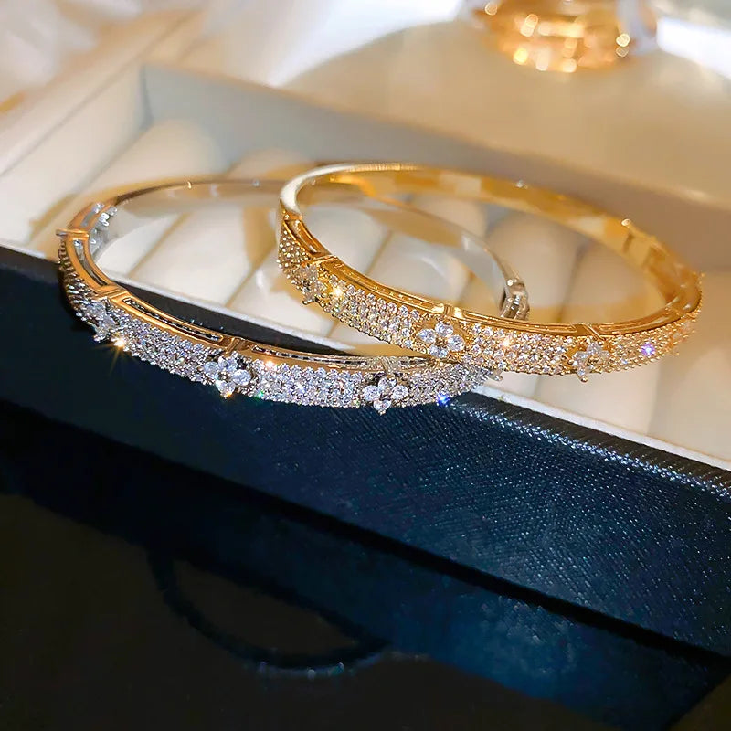 Luxury Cubic Zirconia Bangle Bracelet – Gold Silver Plated Women Jewelry | Noverlla