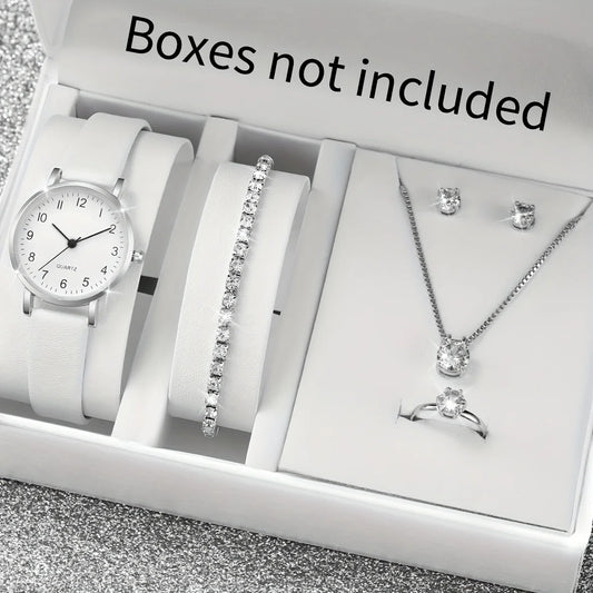 Luxury Women Quartz Watch Set 5/6PCS – Leather Band Diamond Fashion Watches