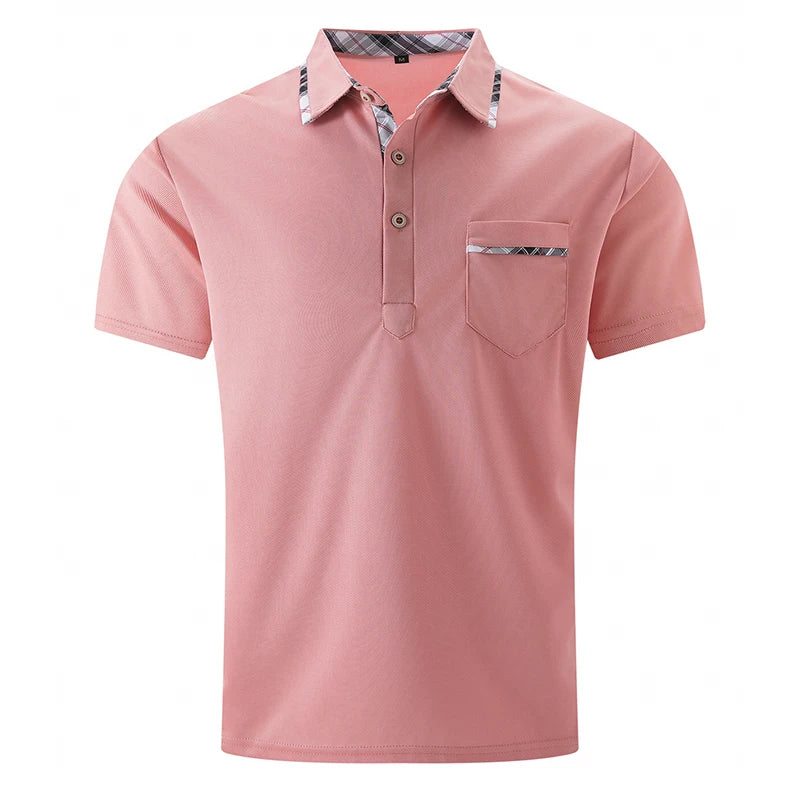 Noverlla™ Men's Slim Fit Polo Shirt – Short Sleeve Business Casual Top with Plaid Collar Detail