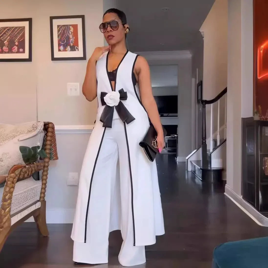 Women's Elegant Two-Piece Matching Set – Sleeveless Vest & Wide-Leg Ankle Pants | Chic Work & Casual Outfit