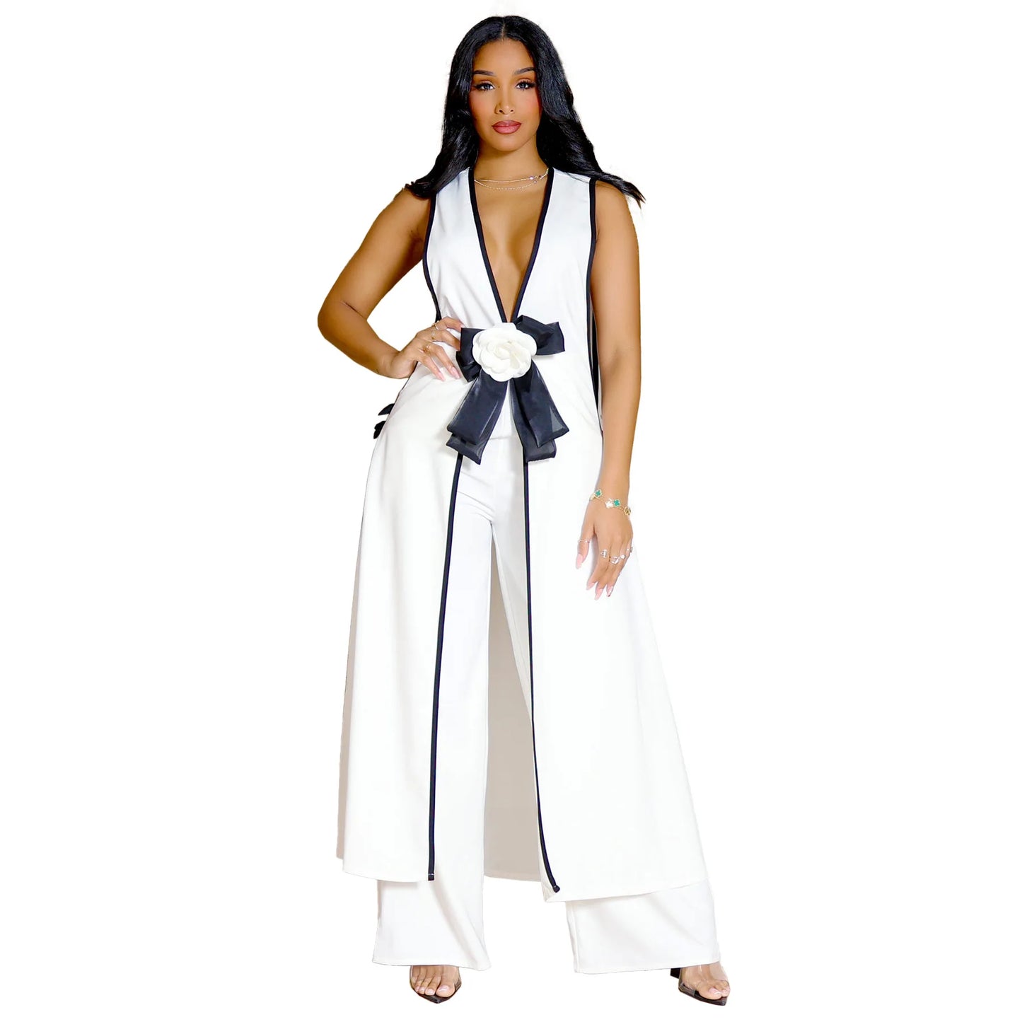 Women's Elegant Two-Piece Matching Set – Sleeveless Vest & Wide-Leg Ankle Pants | Chic Work & Casual Outfit
