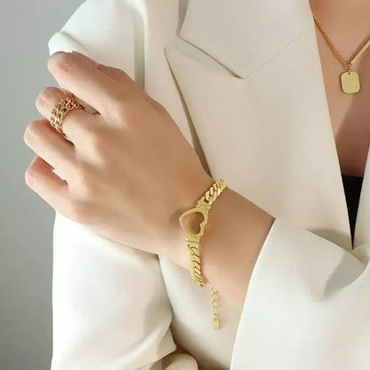 Luxury Heart Necklace & Bracelet Set for Women – Stainless Steel Gold Jewelry Gift
