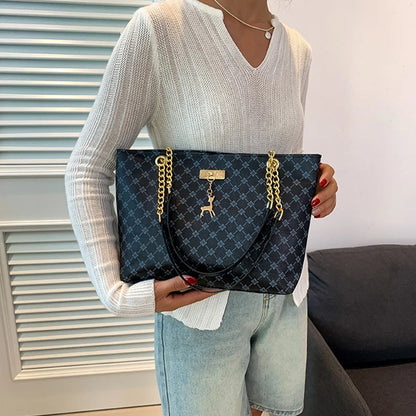 Elegant Soft Leather Tote Bag for Women – Large Shoulder Bag with Charm