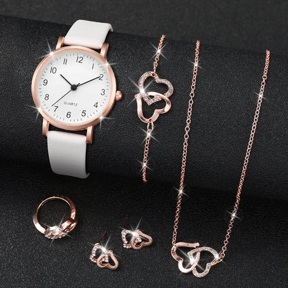 Luxury Women Quartz Watch Set 5/6PCS – Leather Band Diamond Fashion Watches