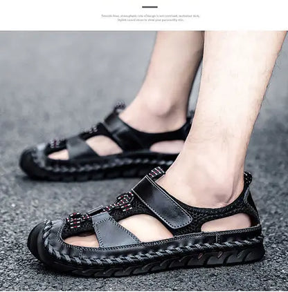 **Noverlla™ Premium Genuine Leather Men's Roman Sandals – Comfortable Summer Casual & Beach Shoes**