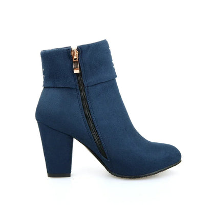 **Noverlla™ Women's Crystal Zip Ankle Boots – Chunky High Heel Fashion Boots for Office, Party & Winter**