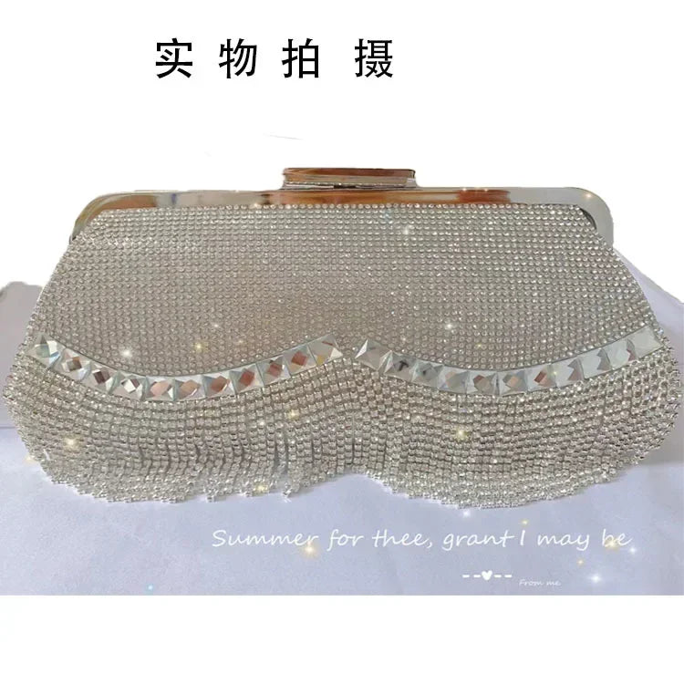Elegant Rhinestone Diamond Tassel Evening Clutch Bag – Luxury Party & Wedding Handbag