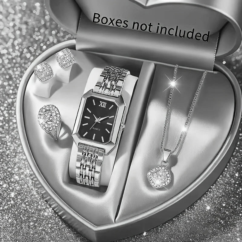 Noverlla™ Elegant Women's Rhinestone Watch & Jewelry Set | 5-Piece Quartz Gift Collection