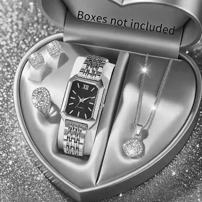 Noverlla™ Elegant Women's Rhinestone Watch & Jewelry Set | 5-Piece Quartz Gift Collection