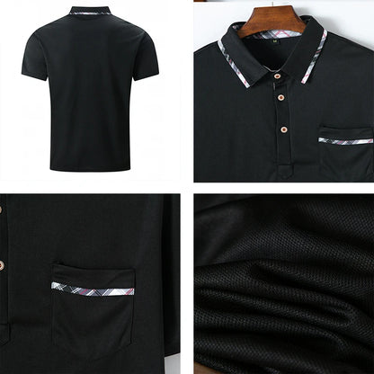 Noverlla™ Men's Slim Fit Polo Shirt – Short Sleeve Business Casual Top with Plaid Collar Detail