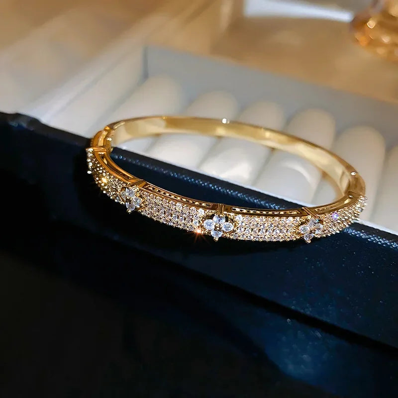 Luxury Cubic Zirconia Bangle Bracelet – Gold Silver Plated Women Jewelry | Noverlla