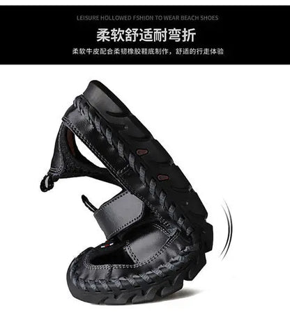**Noverlla™ Premium Genuine Leather Men's Roman Sandals – Comfortable Summer Casual & Beach Shoes**