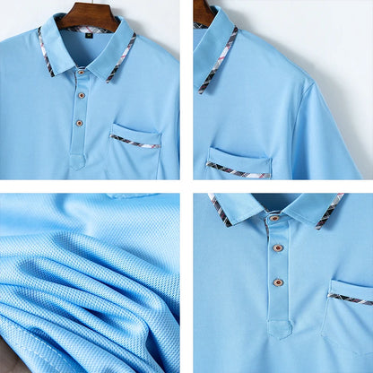 Noverlla™ Men's Slim Fit Polo Shirt – Short Sleeve Business Casual Top with Plaid Collar Detail