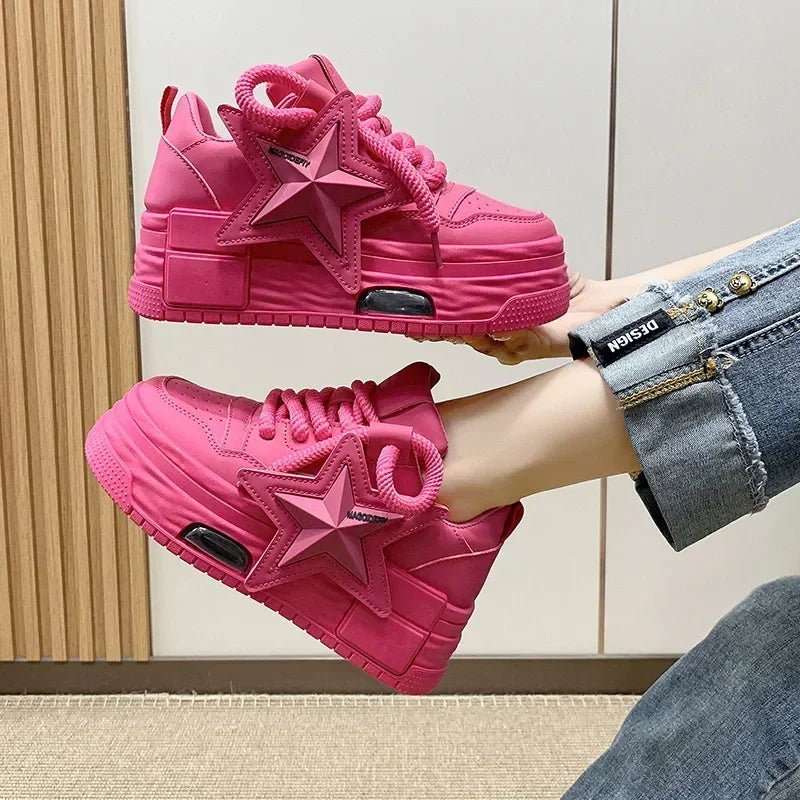**Noverlla™ Women's Lightweight Platform Sneakers – Casual Thick Sole Lace-Up Walking Shoes**