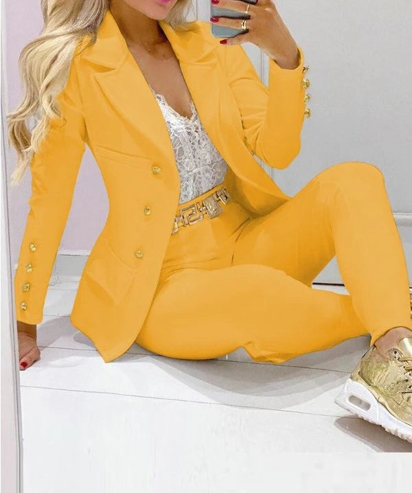 Women's Elegant Two-Piece Pants Set – Long Sleeve Jacket & Tailored Trousers | Casual Chic Outfit