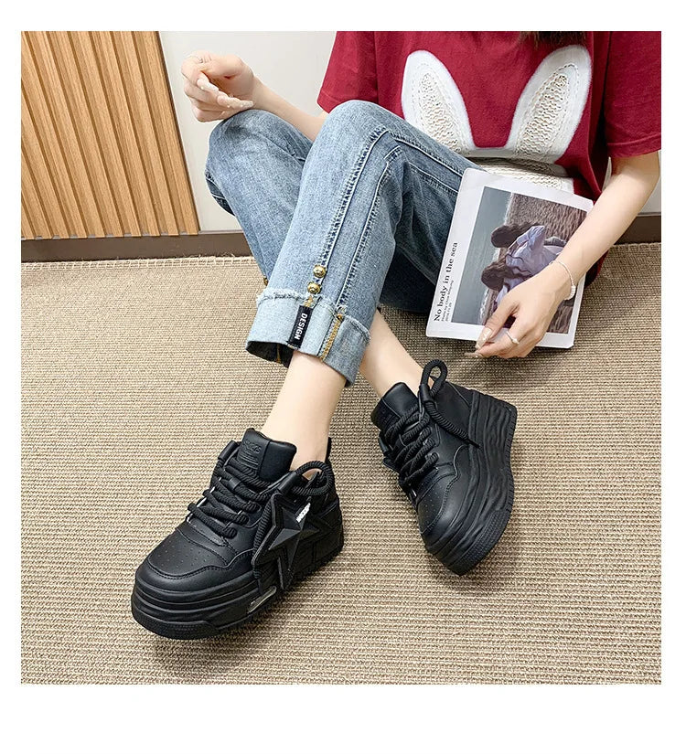 **Noverlla™ Women's Lightweight Platform Sneakers – Casual Thick Sole Lace-Up Walking Shoes**