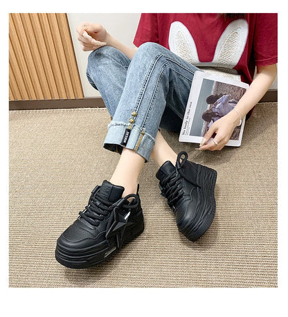 **Noverlla™ Women's Lightweight Platform Sneakers – Casual Thick Sole Lace-Up Walking Shoes**