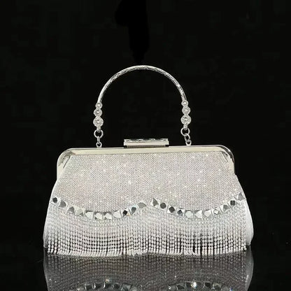 Elegant Rhinestone Diamond Tassel Evening Clutch Bag – Luxury Party & Wedding Handbag